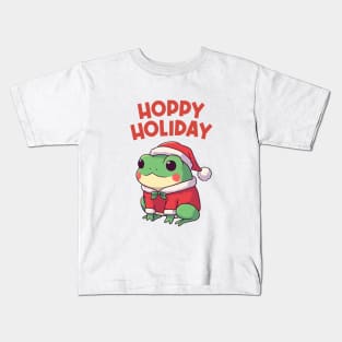 Hoppy Holiday Christmas Frog Santa Kids T-Shirt